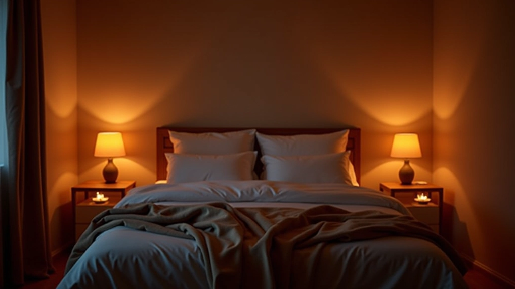 Bedroom interior demonstrating layered warm lighting and cozy hygge-inspired design elements