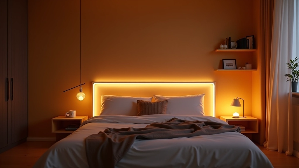 Warm LED lighting installation in a modern bedroom creating soft ambient glow for relaxation