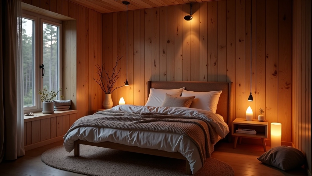 Bedroom with warm color temperature lighting setup