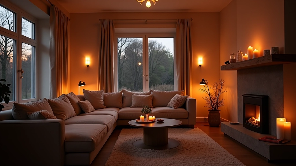 Modern living room with layered warm lighting